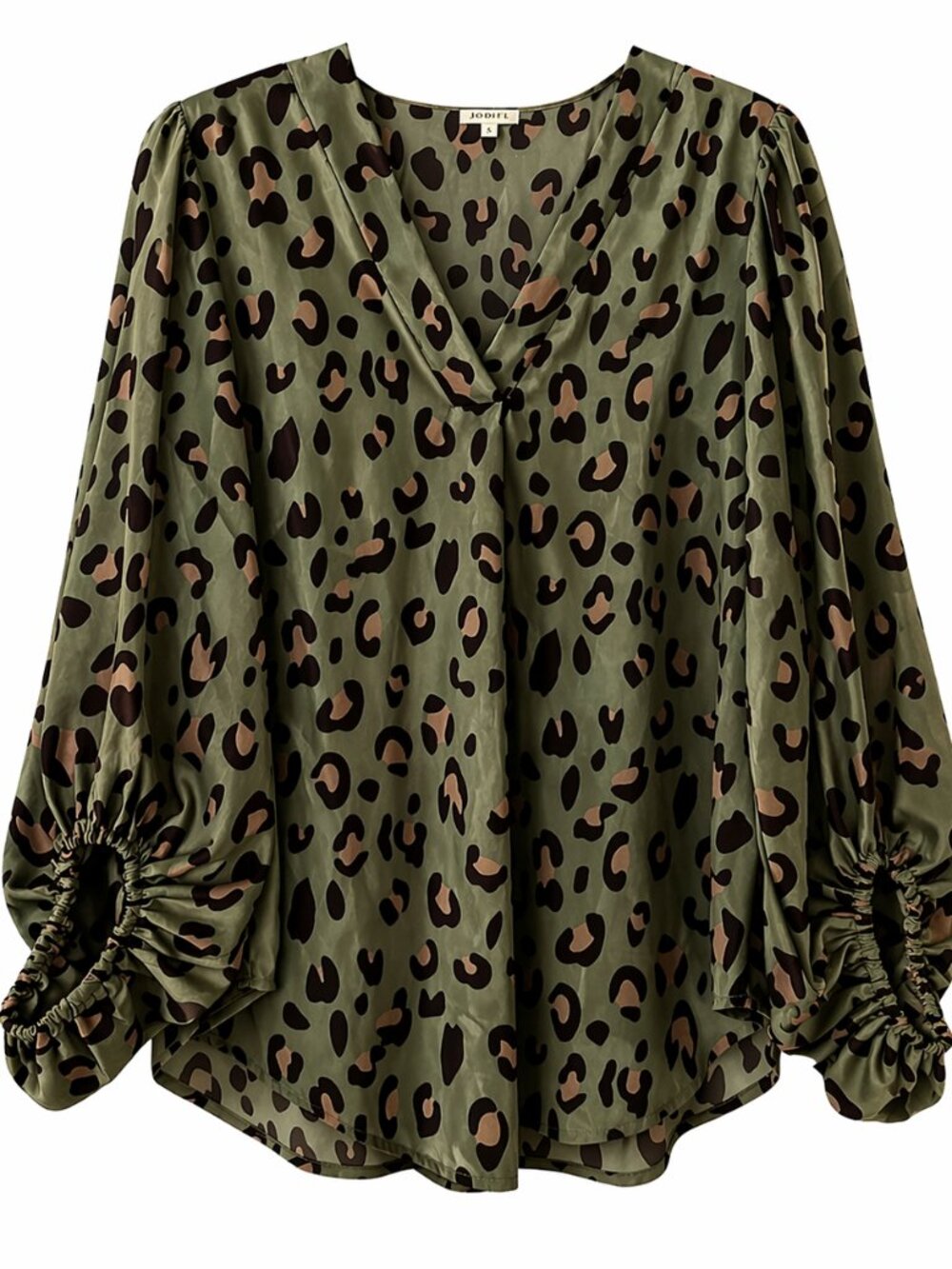 JODIFL Leopard Print Blouse 🐆 Size M NWOT Flowy V-Neck Balloon Sleeves